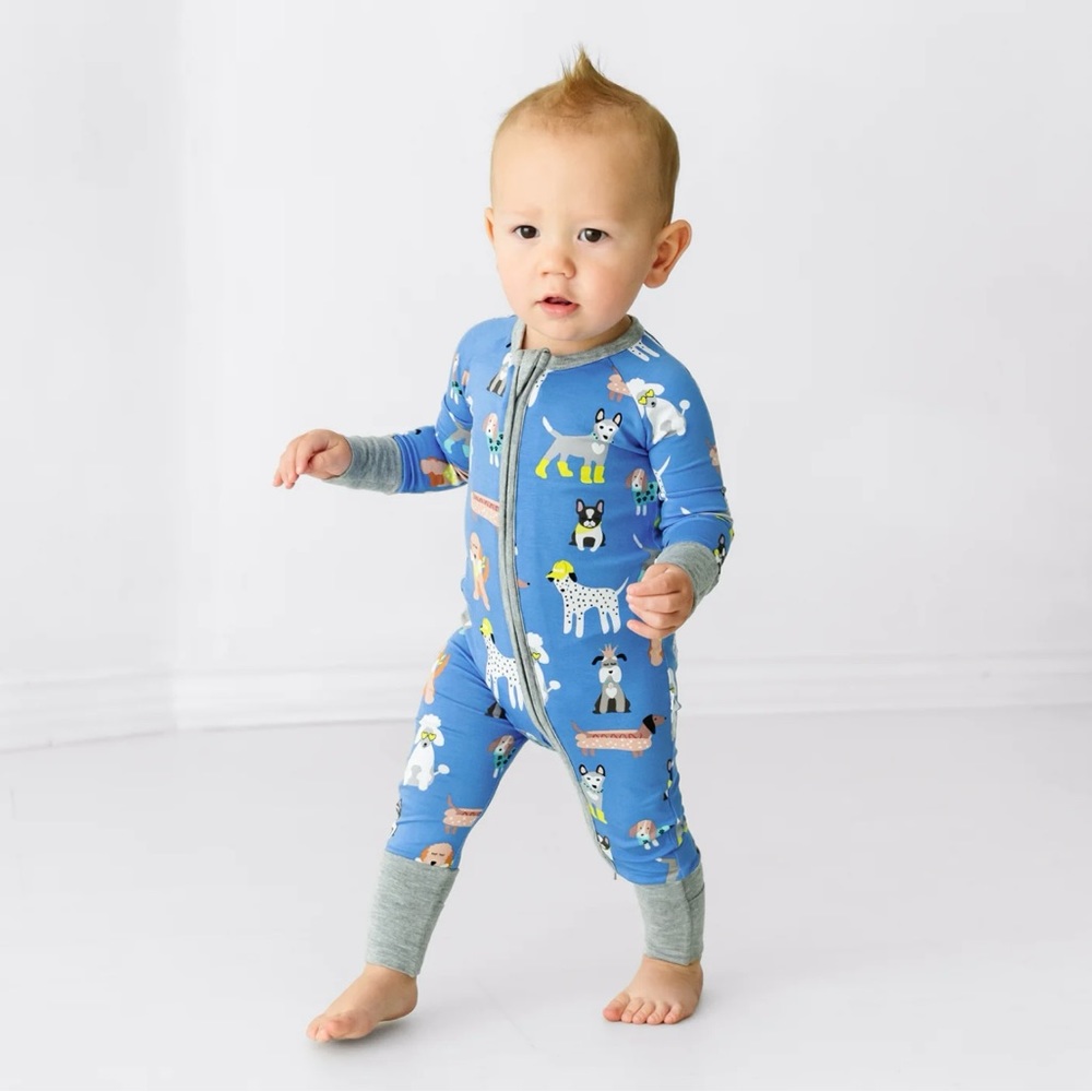 New w/out packaging. 3-6mo limited edition Little Sleepies Dapper Dogs zippy